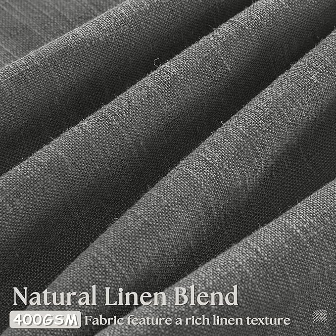 Charcoal Grey 84 Inch Pinch Pleated Linen Semi Sheer Curtains 2 Panel Set | - Image 3