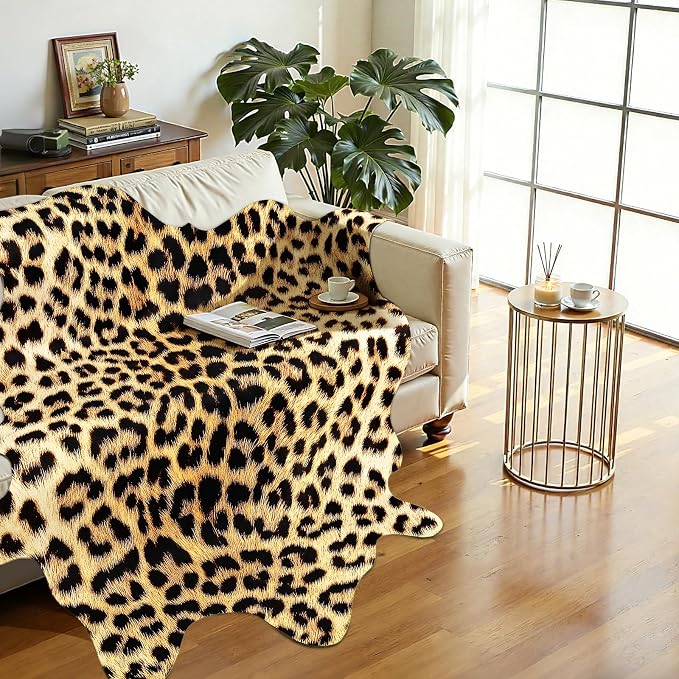 Western Faux Leopard Rug, Animal Print Cheetah Rugs, 4.6 x 5.2 Ft | Premium - Image 5