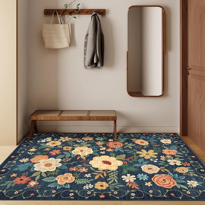 DUKINO 4x6 Area Rug, Floral Washable Office Chair Rug Non Slip, Stain Resistant - Image 8