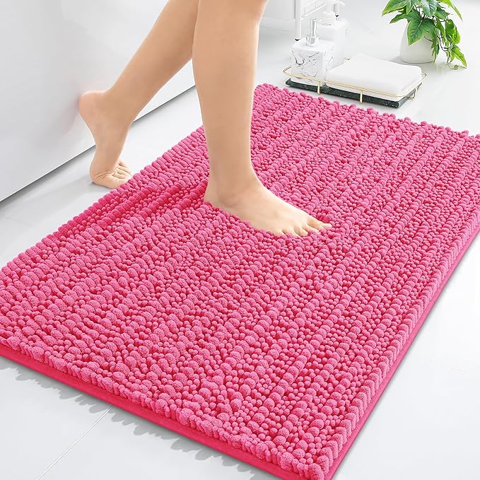 Arotive Luxury Chenille Bathroom Rug Mat, Extra Soft Thick Absorbent Shaggy Bath Rugs, Non-Slip Machine Wash Dry, Plush Bath Mats for Bathroom, Shower and Tub, 36x24, Deep Pink