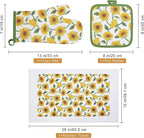 Oven Mitts and Potholders Dish Towles Set 100% Cotton for Perfect for Gifting, Baking, and Everyday Cooking Durable Heat Resistant for Kitchen and Machine Washable (3-Piece Sunflower)