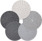 7 Inch Trivets for Hot Dishes, Pots and Pans, 5 Heat Resistant Pot Holders for Kitchen, Home Essentials, Hot Pads for Countertop and Table, Farmhouse Decor Vase Mats, Gray
