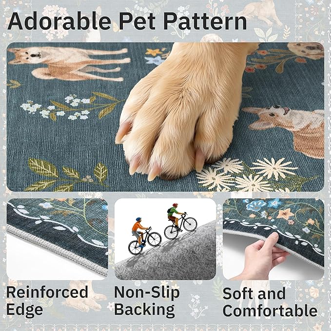 Soalmost 2x3 Dog Rugs for Entryway, Washable Door Mat Soft Rug Navy Blue | - Image 7