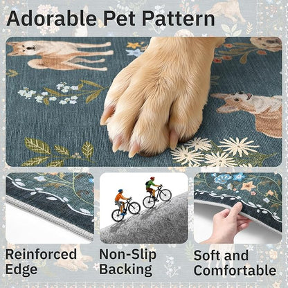 Soalmost Dog 9x12 Area Rugs for Living Room, Washable Soft Rug Navy Blue | - Image 7