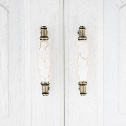 Set of 4 Marble Ceramic Handle Antique Cabinet Door Pull Modern Euro Style - Image 5