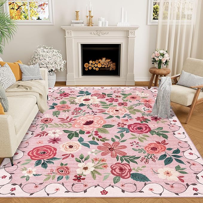 DUKINO 5x7 Area Rugs, Floral Washable Rug by DUKINO