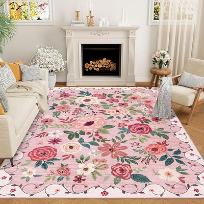 DUKINO 5x7 Area Rugs, Floral Washable Rug by DUKINO