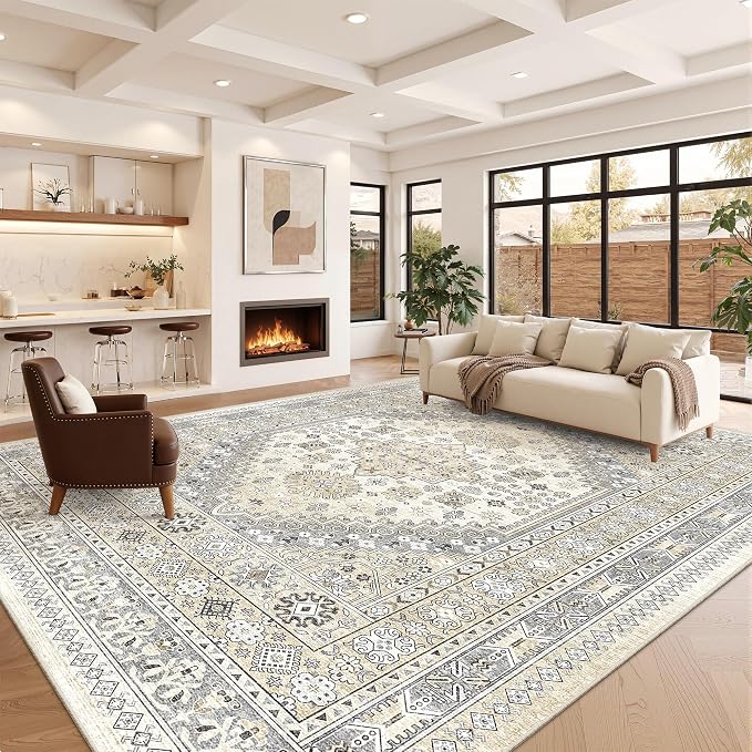 12x15 Area Rugs for Living Room, Large Washable Rug, Dining Room, Low Pile by Zesthome