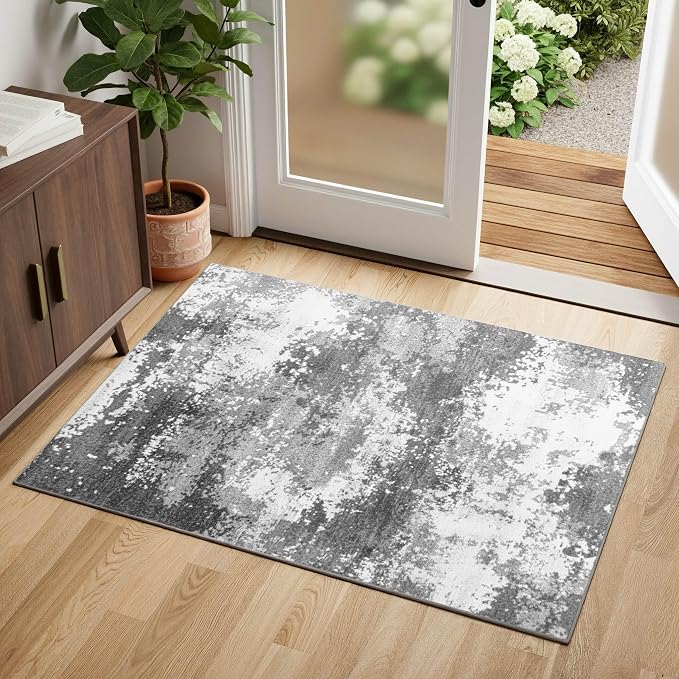 Entryway Rug 2x3 Grey Door Mat Indoor Entrance 24x36, Washable Small Throw Rugs by Acapet