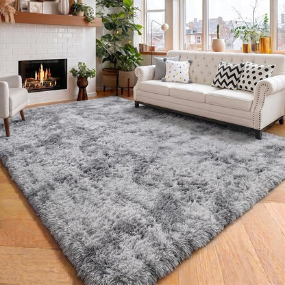 Amdrebio Tie-Dyed Light Grey Fluffy Large Rug 6x9 - Image 7