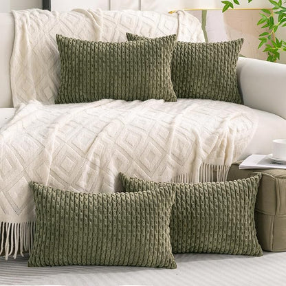 Set of 4 Olive Green Decorative Throw Pillow Covers 12x20 Inch Corduroy Pillow - Image 9