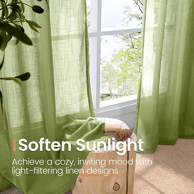 BGment 45 Inch Length Green Linen Curtains - Image 5