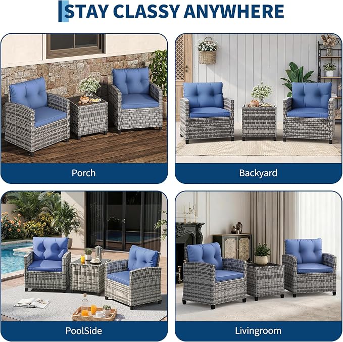 Garvee Outdoor Wicker Chairs, 3 Pieces Patio Furniture Set, All Weather High - Image 7