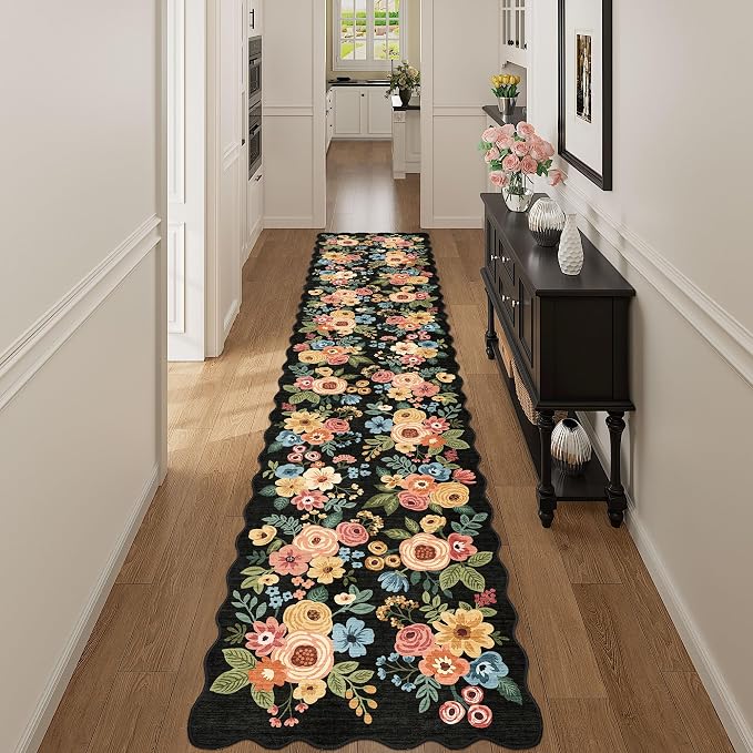 DUKINO 2.6x12 Washable Runner Rug, Floral Non Slip Long Kitchen Rug, Stain - Image 3