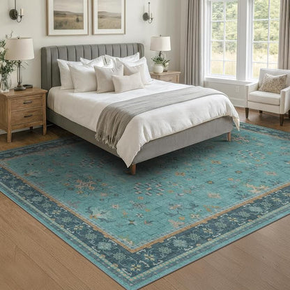 Boho Teal 7x9 Soft Rugs for Living Room, Washable Turquoise Rug for Bedroom - Image 6