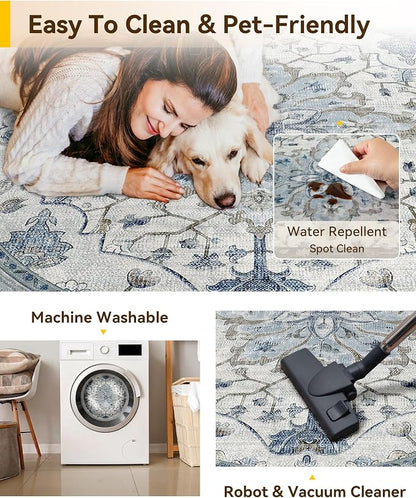 RELEANY Washable Area Rug, Round 10ft, Water Repellent, Pet Friendly, Vintage - Image 5