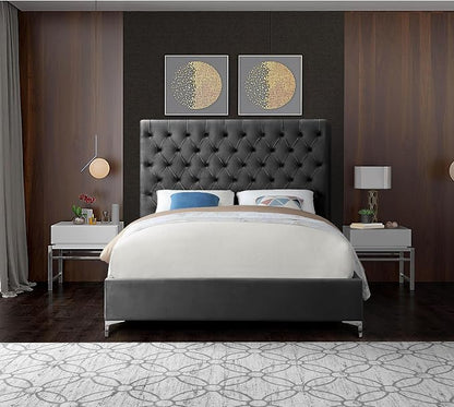 Meridian Furniture Cruz Collection Modern | Contemporary Velvet Upholstered Bed - Image 8