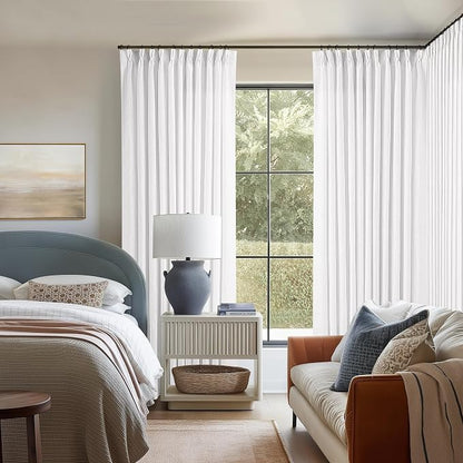 Snow White Pinch Pleat Semi Sheer Linen Curtains W70xL90 1 Panel | Light by Twodrapes