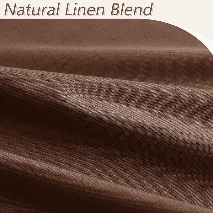 Rustic Brown 100% Blackout Linen Curtains 84 Inch Length 2 Panels Set - Image 3