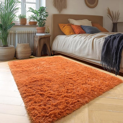 Amdrebio Burnt Orange Shag Furry Area Rug 5x8 - Image 3