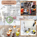 Milk Frother Handheld Rechargeable 3-Speed Electric Frother Wand Whisk Foam Maker Drink Mixer with Stand, 2 Whisks, Spice Shaker, Art Stencils, Art Pen for Coffee Latte, Cappuccino, White