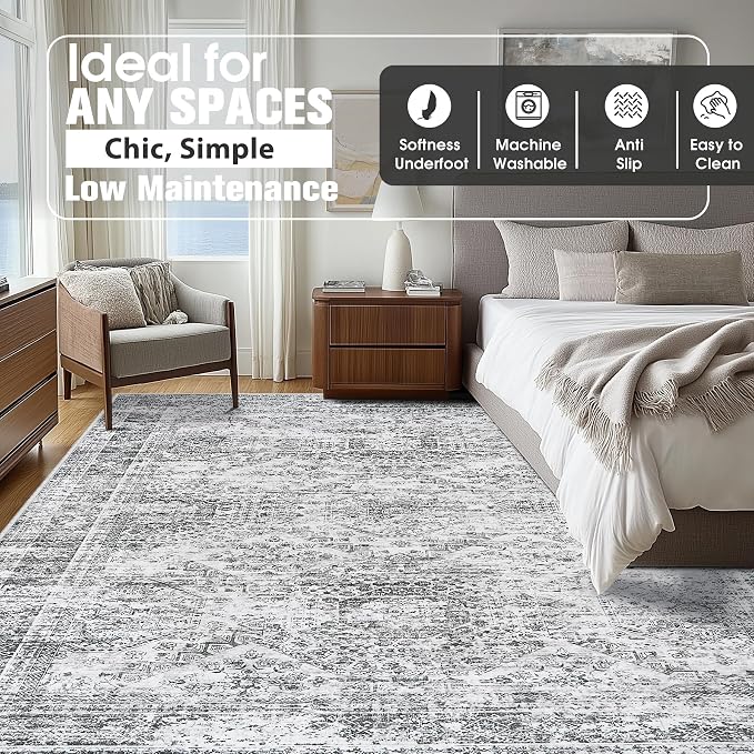 Aelenmu 9x12 Area Rugs for Living Room Washable Bedroom Dining Room Grey | - Image 9