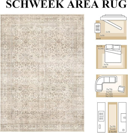 Schweek 2x6 Beige Runner Rug Washable Non Slip Neutral Runners - Image 2