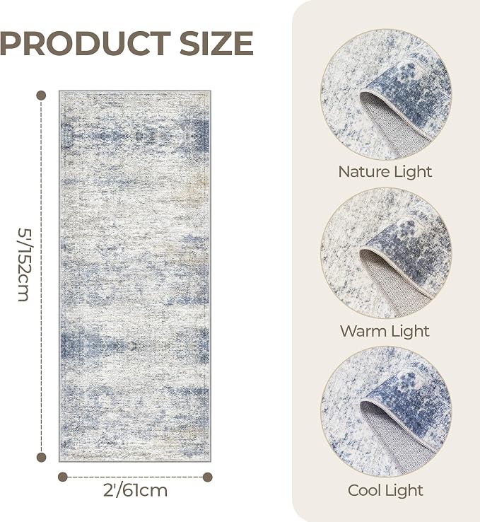 2x5 Rug Runners for Hallways Non Slip, Kitchen Rugs, Nursery Room, Soft Runner - Image 2