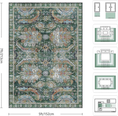 5x7 Area Rugs, Vintage Retro Soft Washable Rug, Non-Slip Low Pile Rugs - Image 2