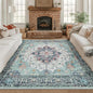 RELEANY Washable Area Rug, Square 8'x8', Teal Green/White/Navy | Non-Slip by RELEANY
