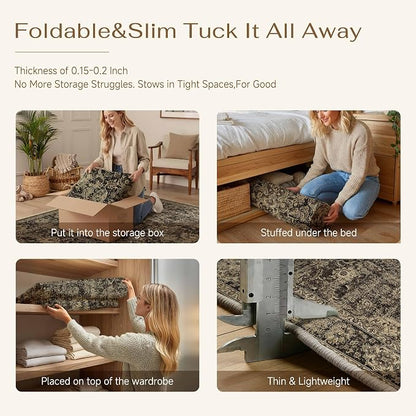 8x10 Brown Retro Floral Washable Area Rug - Image 7