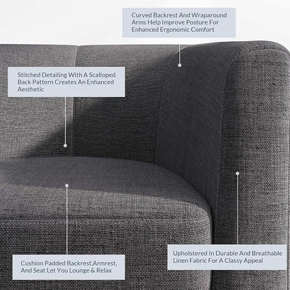 BELLEZE Living Room Chair, Linen Round Accent Barrel Chair, Club Tub Sofa Chair - Image 4