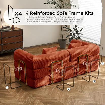 79" Convertible Sofa Bed with Fixed-Shape Frame & Removable Armrests, Modular - Image 7