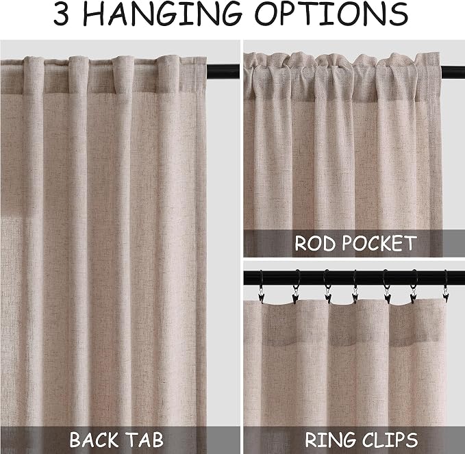 Oatmeal Semi Sheer Curtains 72 Inches Long 2 Panels Set - Image 3