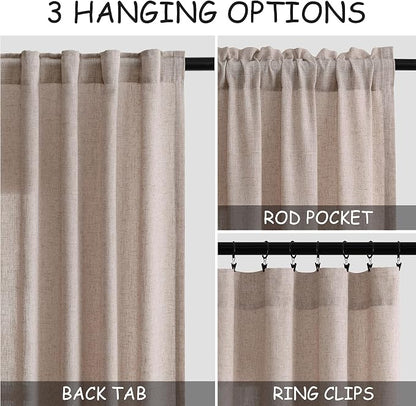 Oatmeal Semi Sheer Curtains 72 Inches Long 2 Panels Set - Image 3