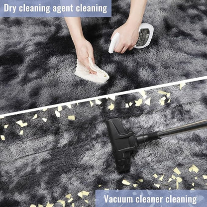 Abstract Fluffy Shaggy Rugs for Living Room Kids Room 5x8 Ft, Tie-Dyed Grey | - Image 6