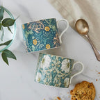 Spode Morris & Co 12oz Mug, Set of 2 - Porcelain Drinkware for Tea or Coffee, Microwave & Dishwasher Safe Cups for Kitchen Shelf Display or Home Coffee Bar Accessories (Seaweed & Pimpernel)
