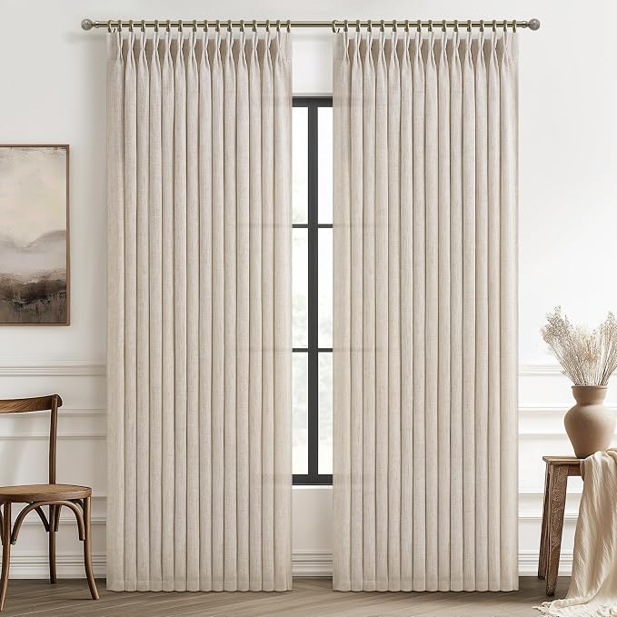 Extra Wide 70 Inch Light Filtering Curtains 108 Inches Long 2 Panels Set by PleatedDrapes