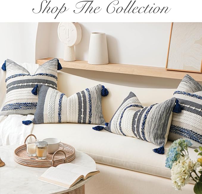 Navy Dark Blue Decorative Throw Pillow Cover 18x18 Square Boho Accent - Image 8