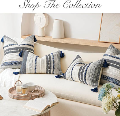 Navy Dark Blue Boho Throw Pillow Cover 22x22 Grey Decorative Accent Pillow - Image 7