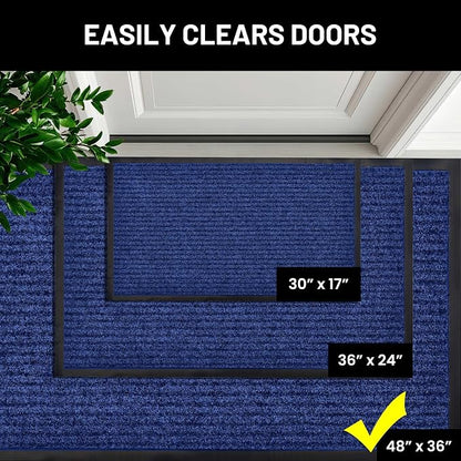 Front Door Mat Indoor Outdoor Welcome Entryway Entrance Doormat, 48x36 Blue | - Image 4