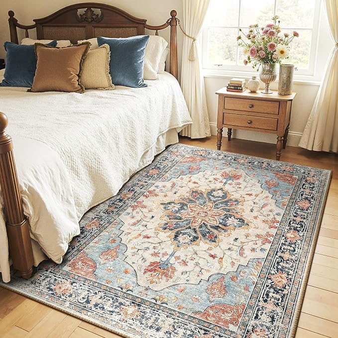 RELEANY Washable Area Rug, Water Repellent, Pet Friendly, Vintage Floral Boho by RELEANY