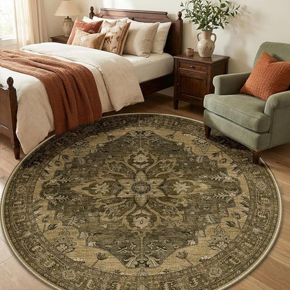 RELEANY Washable Area Rug, Round 6ft, Water Repellent, Pet Friendly, Vintage - Image 3