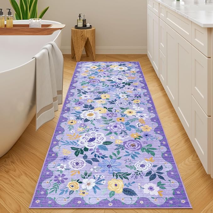 DUKINO 2x6 Runner Rug for Hallway, Washable Kitchen Rugs Non Slip, Floral - Image 6