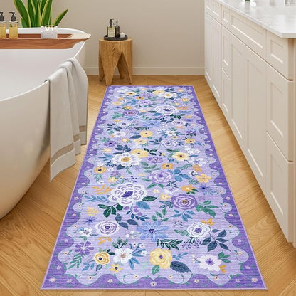 DUKINO 2x10 Runner Rug, Floral Washable Kitchen Runner Rug Non Slip, Low Pile - Image 3