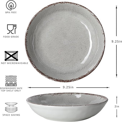 LEHAHA Farmhouse Melamine Pasta Bowl, 9.25 inch Large Salad Bowls, Set of 6, Unbreakable 100% Melamine Serving Bowls Set for Dinner, Wide and Shallow Bowls Set, Dishwasher Safe, Grey…