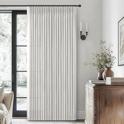 60 Inch Wide Beige White Light Filtering Curtain 92 Inches Long - Image 5