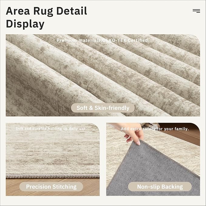Soalmost Hallway Runner Rug 2'6" x 12' Washable Long Kitchen Rugs Beige | - Image 6
