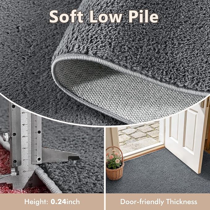 2x6 Dark Grey Solid Runner Rug Washable Non-Slip - Image 4