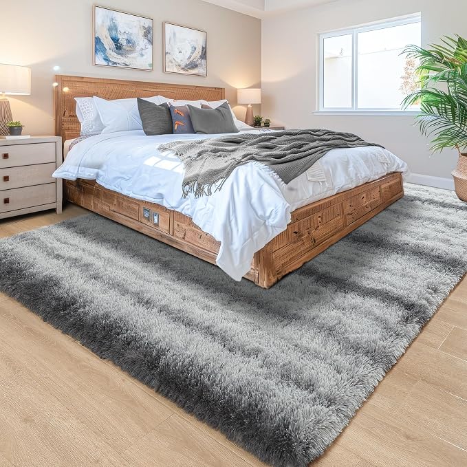 4x6 Grey Fluffy Soft Area Rug Non-Slip - Image 3